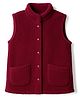 Kanvin Knit Sleeveless Solid Color Fur Jacket with Pocket - Wine
