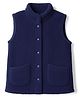 Kanvin Knit Sleeveless Solid Color Fur Jacket with Pocket - Navy Blue