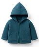 Kanvin Knit Full Sleeves Solid Color Hoodie With Kangaroo Pockets - Teal Blue