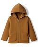 Kanvin Knit Full Sleeves Solid Color Hoodie With Kangaroo Pockets - Tan