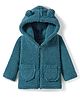 Kanvin Knit Full Sleeves Solid Hooded Winter Jacket - Teal Blue