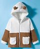 Kanvin Knit Full Sleeves Hooded Sweatjacket With Ear Applique & Color Block Design - Brown & White