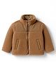 Kanvin Knit Full Sleeves Solid Color High Neck Jacket With Pockets - Tan