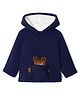 Kanvin Knit Full Raglan Sleeves Hooded Fur Sweatshirt With Teddy Bear Patch Detailing - Navy Blue