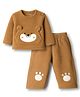 Kanvin Knit Full Sleeves Winter Wear Sweatshirt & Pant Set With Animal Face Applique - Brown