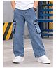 Kiddopanti Denim Woven Mild Washed Cargo Jeans - Light Rag Wash Blue