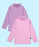 Kiddopanti Cotton Lycra Knit Pack Of 2 Full Sleeves Smiley Patch Detailed Skivi Tees - Baby Pink & Dark Lilac