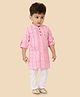 little desi Cotton Woven Full Sleeves Leaves Printed Kurta Pyjama Set - Pink