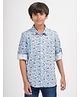 Zion Poplin Woven Full Sleeves Car & Snowman Printed Shirt - Blue