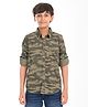 Zion Poplin Woven Full Sleeves Camouflage Printed Shirt - Olive Green