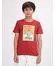 Zion Single Jersey Knit Half Sleeves Spaceship Printed Tee - Orange