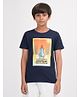 Zion Single Jersey Knit Half Sleeves Spaceship Printed Tee - Navy Blue