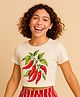 BaawRi Viscose Knit Half Sleeves Chillies  Printed Crop Tee - Cream