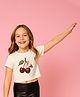 BaawRi Viscose Knit Half Sleeves Floral & Cherries  Printed Crop Tee - Cream