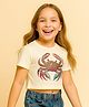 BaawRi Viscose Knit Half Sleeves Crab Printed Crop Tee - Cream