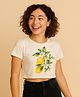 BaawRi Viscose Knit Half Sleeves Floral & Lemon Printed Crop Tee - Cream