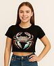 BaawRi Viscose Knit Half Sleeves Crab Printed Crop Tee - Black