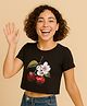 BaawRi Viscose Knit Half Sleeves Floral & Cherry Printed Crop Tee - Black