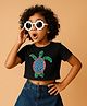 BaawRi Viscose Knit Half Sleeves Turtle Printed Crop Tee - Black