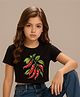 BaawRi Viscose Knit Half Sleeves Chillies Printed Crop Tee - Black
