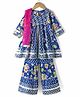 Teentaare Cotton Woven Three Fourth Sleeves Kurti Gharara Set with Dupatta & Floral Print - Blue