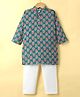 Teentaare Cotton Woven Full Sleeves Floral Printed Kurta Pajama Set - Teal Blue