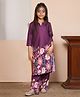 ADORNIA Viscose Knit Three Fourth Sleeves Floral Printed Lace Detailed Kurti Pant With Hair Clip Set - Purple