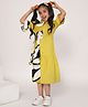 ADORNIA Viscose Rayon Knit Half Bell Sleeves Abstract Printed Cut & Sew Dress With Headband - Green