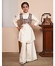 ADORNIA Chanderi Woven Three Fourth Sleeves Self Design Kurti Palazzo With Floral Embroidered Sequins Embellished Jacket & Hair Clip Set - Off White