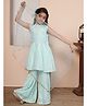 ADORNIA Georgette Knit Sleeveless Floral Embroidered Gota Lace & Sequins Embellished Kurti Sharara With Dupatta & Hair Clip Set - Turquoise