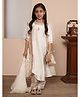 ADORNIA Silk Knit Three Fourth Sleeves Floral Applique Detailed Sequins Embellished Kurti Pant With Dupatta & Potli Set - Off White