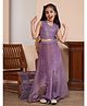 ADORNIA Net Knit Sleeveless Chevron Embroidered Sequins Embellished Lehenga Choli With Hair Clip & Dupatta Set - Purple