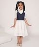 ADORNIA Denim Knit Half Puffed Sleeves Solid Shirt Dress With Jacket & Hair Band Set - White