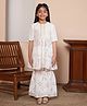 ADORNIA Silk Knit Half Sleeves Floral Embroidered Gota Lace Embellished Kurti Sharara With Dupatta & Hair Clips Set -  White