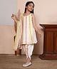 ADORNIA Chanderi Woven Sleeveless Floral Printed Lace Detailed Coordinating Kurti Dhoti With Dupatta & Hair Clip Set - White