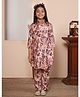 ADORNIA Cotton Blend Knit Three Fourth Sleeves Floral Printed Coordinating Kurti Pant With Hair Clips - Multi Colour
