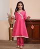 ADORNIA Silk Knit Three Fourth Sleeves Floral Patch Detailed Gota Lace Embellished Kurti Pant With Dupatta & Hair Clip Set - Pink