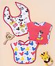 Babyhug Disney Premium Toddler Bibs Cool Mickey Print Set of 3 - Red & White Soft Cotton Fabric with Snap Button|Feeding & Drooling Bibs|6 to 24 Months|High Absorbent Machine Washable Infant Feeding