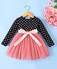 Mark & Mia Full Sleeves Party Dress With Polka Dot Print & Bow Applique - Black & Pink