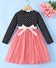 Mark & Mia Cotton Full Sleeves Party Dress & Belt with Polka Dots - Black & Pink