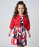 OLLINGTON ST. Cotton Half Sleeves Jacket With Printed Inner Dress Set - Red & Multicolor