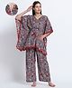 Aujjessa Cotton Woven Half Batwing Sleeves Paisleys Printed & Lace Detailed Maternity Night Suit Set With Front Zipper Nursing Access - Indigo & Red