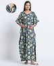 Aujjessa Cotton Woven Half Batwing Sleeves Floral Printed Maternity Nighty With Front Zipper Nursing Access - Grey & Melange