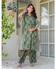 Aujjessa Cotton Woven Half Batwing Sleeves Sea Shells Printed Maternity Kurti With Front Open Nursing Access & Coordinating Pant Set - Olive Green