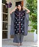 Aujjessa Cotton Woven Half Batwing Sleeves Dragonflies Printed Maternity Kurti With Front Open Nursing Access & Coordinating Pant Set - Black