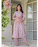 Aujjessa Cotton Woven Three Fourth Sleeves Sea Shells Printed Maternity Kurti With Side Seam Nursing Access & Coordinating Pant Set - Onion Pink