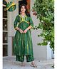 Aujjessa Cotton Woven Three Fourth Sleeves Abstract Printed Maternity Kurti With Side Seam Nursing Access & Coordinating Pant Set - Bottle Green