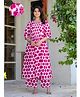 Aujessa Cotton Woven Three Fourth Sleeves Floral Printed Coordinating Maternity Kurti & Pants Set With Side Seam Nursing Access - Fuchsia