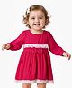 Babyoye Cotton Woven Full Length Frock With Bow Applique & Textured Print - Red