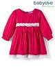 Babyoye Cotton Woven Full Length Frock With Bow Applique & Textured Print - Red